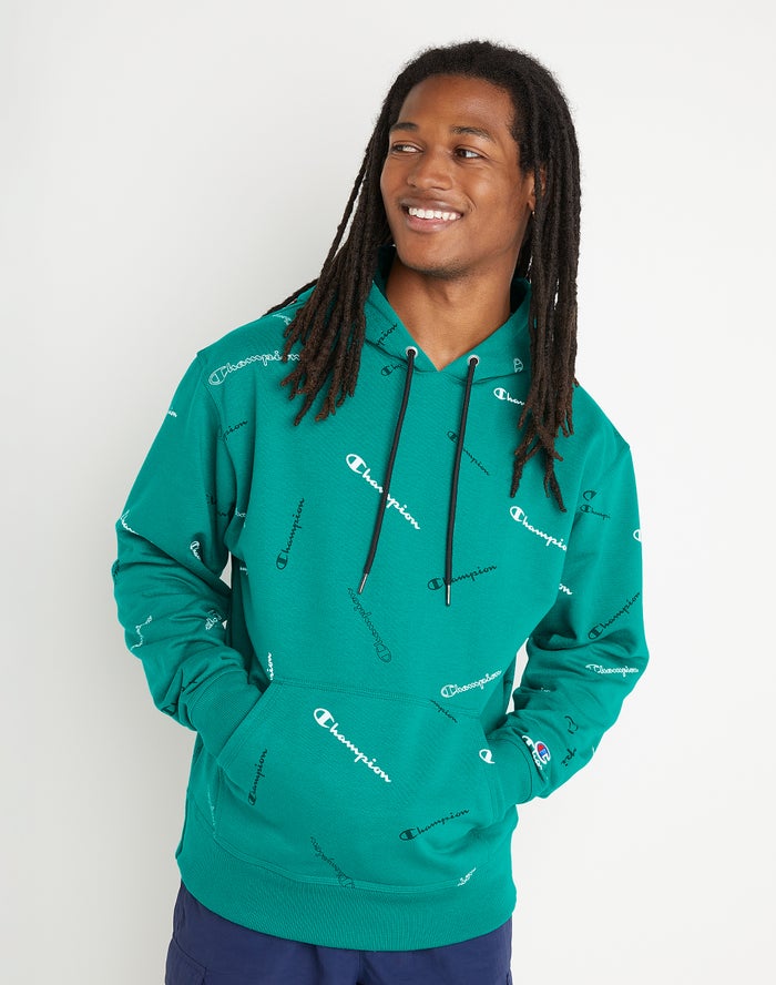 Champion Powerblend All Over Logo Hoodie Heren - Groen - Belgie 8564NDJSK